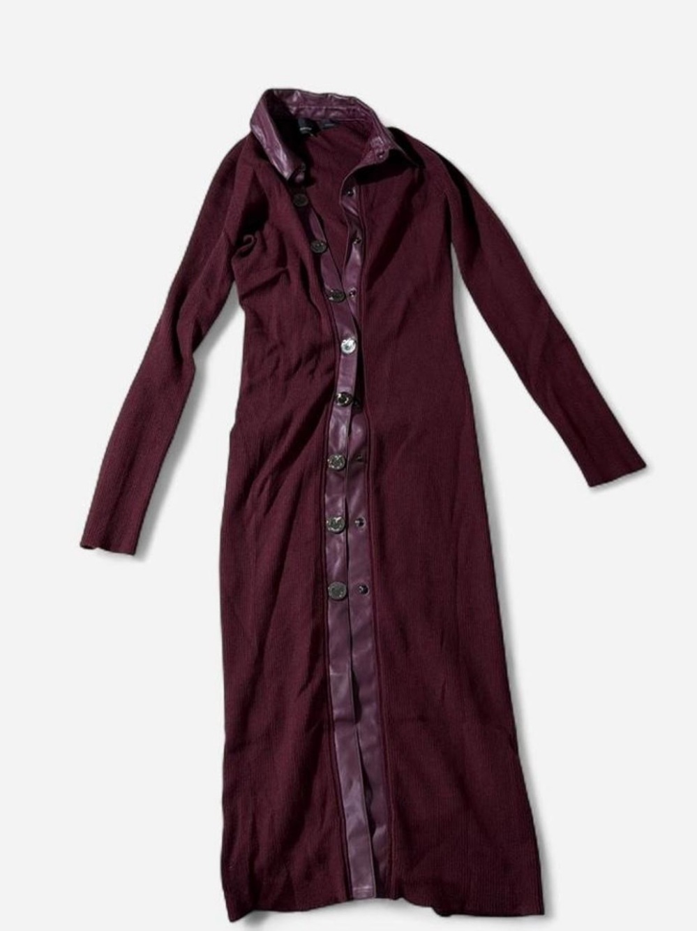 Long Sleeve Burgundy Button-Front Maxi Dress